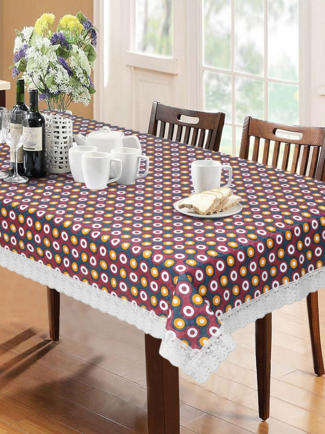 

LooMantha Red & Yellow Geometric Printed 6 Seater Table Cover
