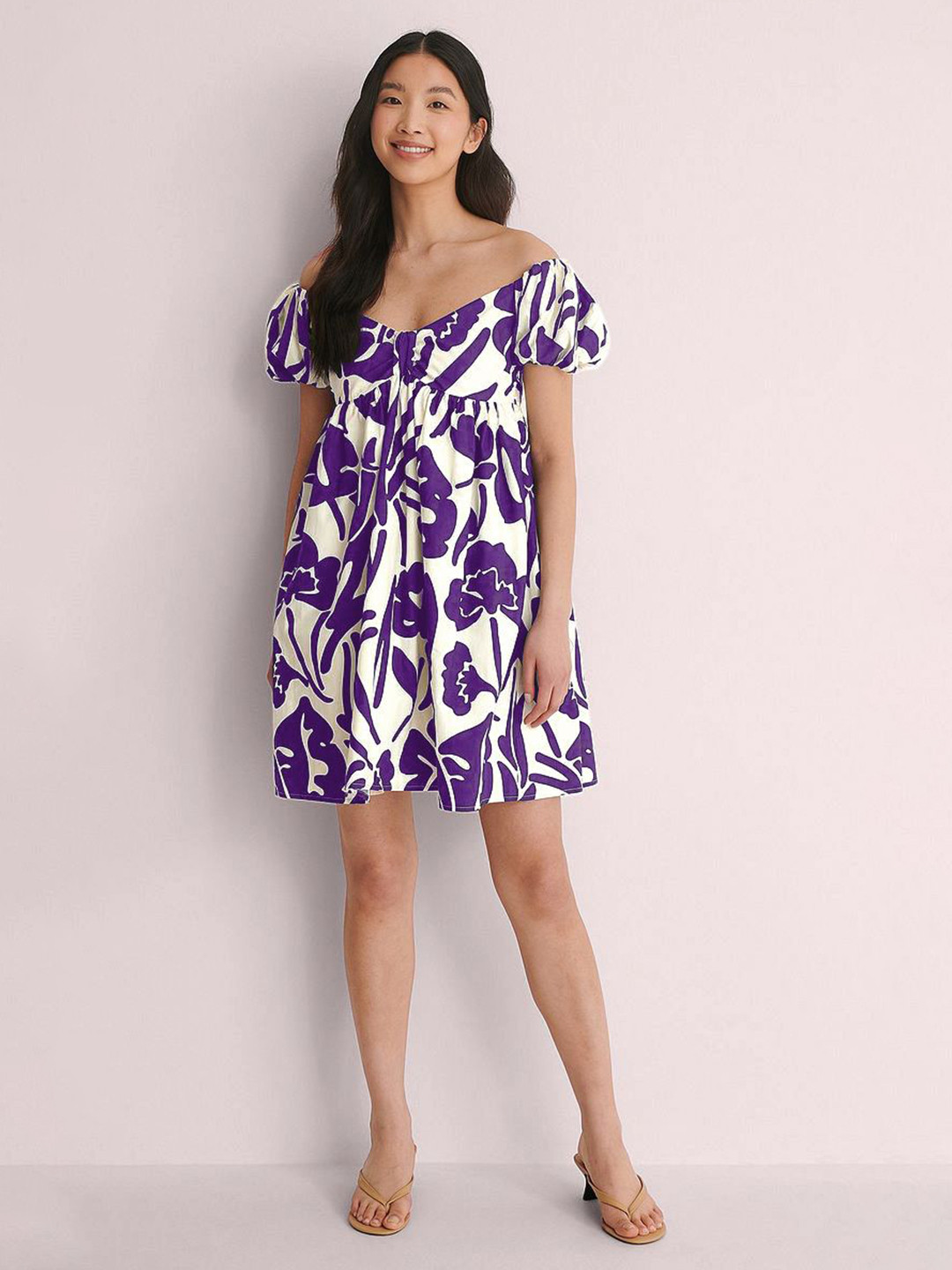 

TIRA Floral Printed Off-Shoulder Fit & Flare Dress, Purple