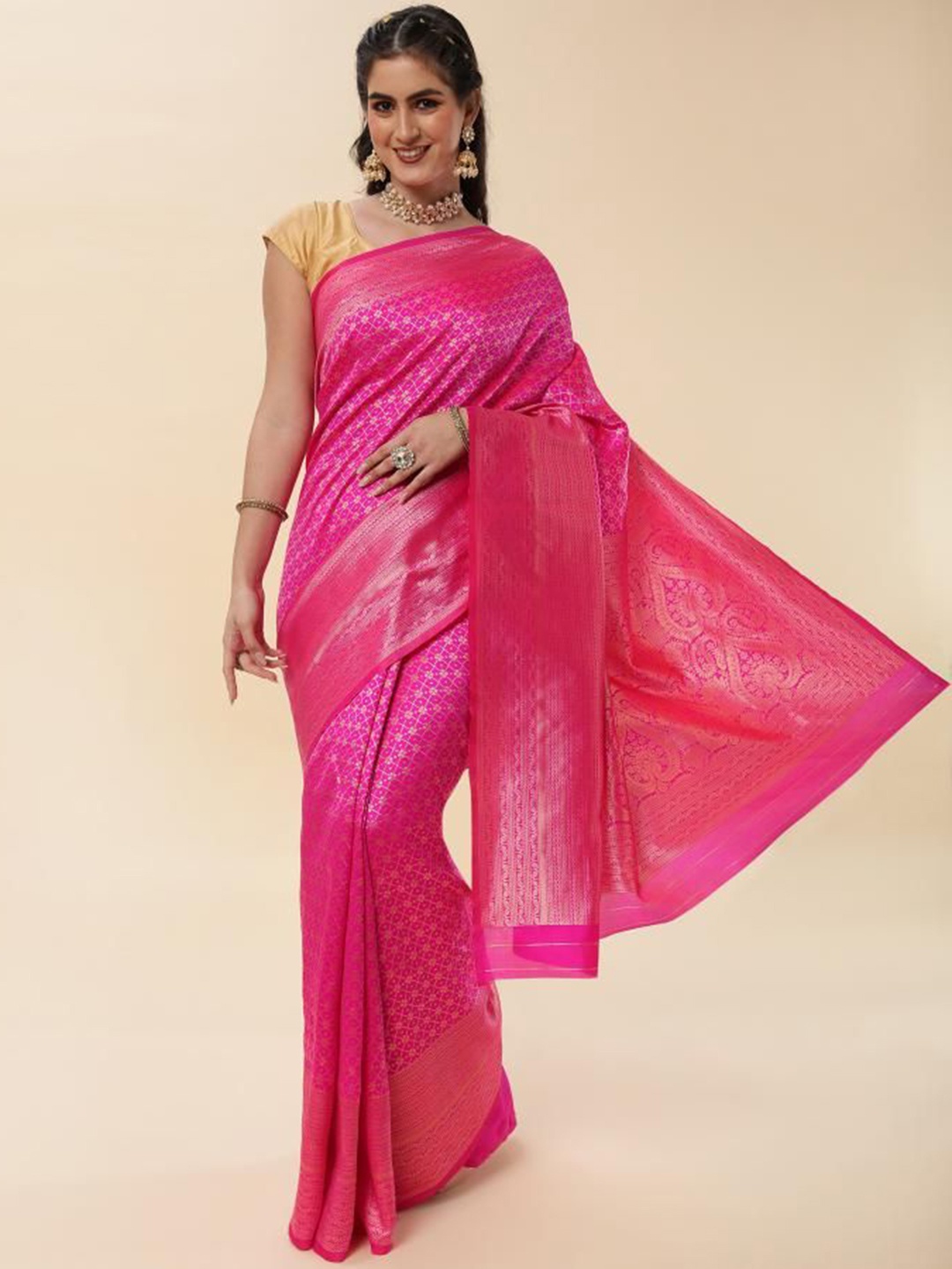 

Quelea Woven Design Zari Pure Silk Banarasi Saree, Pink