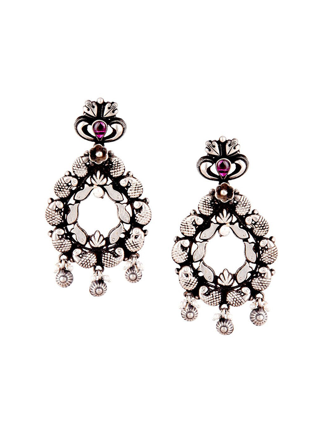 

Indianshelf 92.5 Sterling Silver Stones Studded Oxidised Drop Earrings