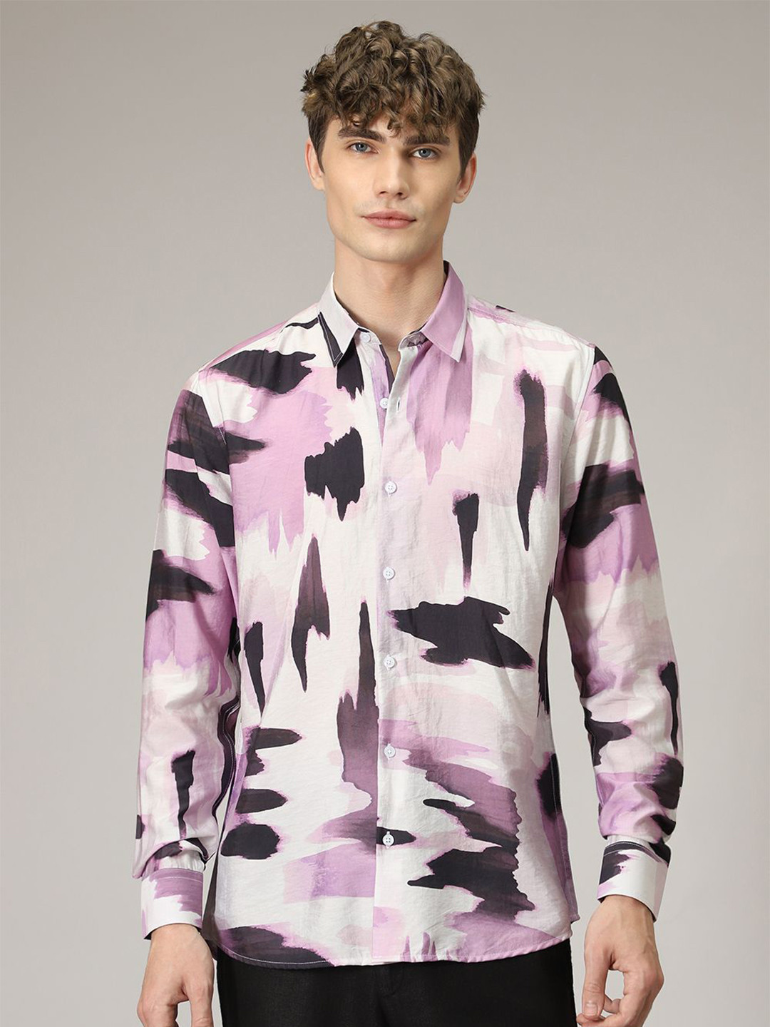 

Banana Club Men Classic Slim Fit Opaque Printed Casual Shirt, Pink