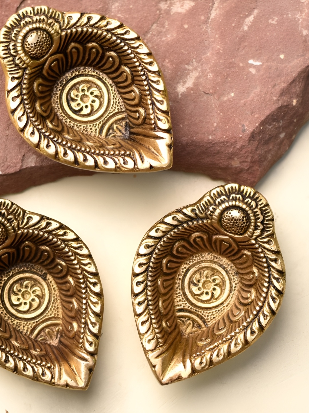 

Indianshelf GoldToned and Black 3 Pieces Textured Brass Diwali Oil Diyas, Gold