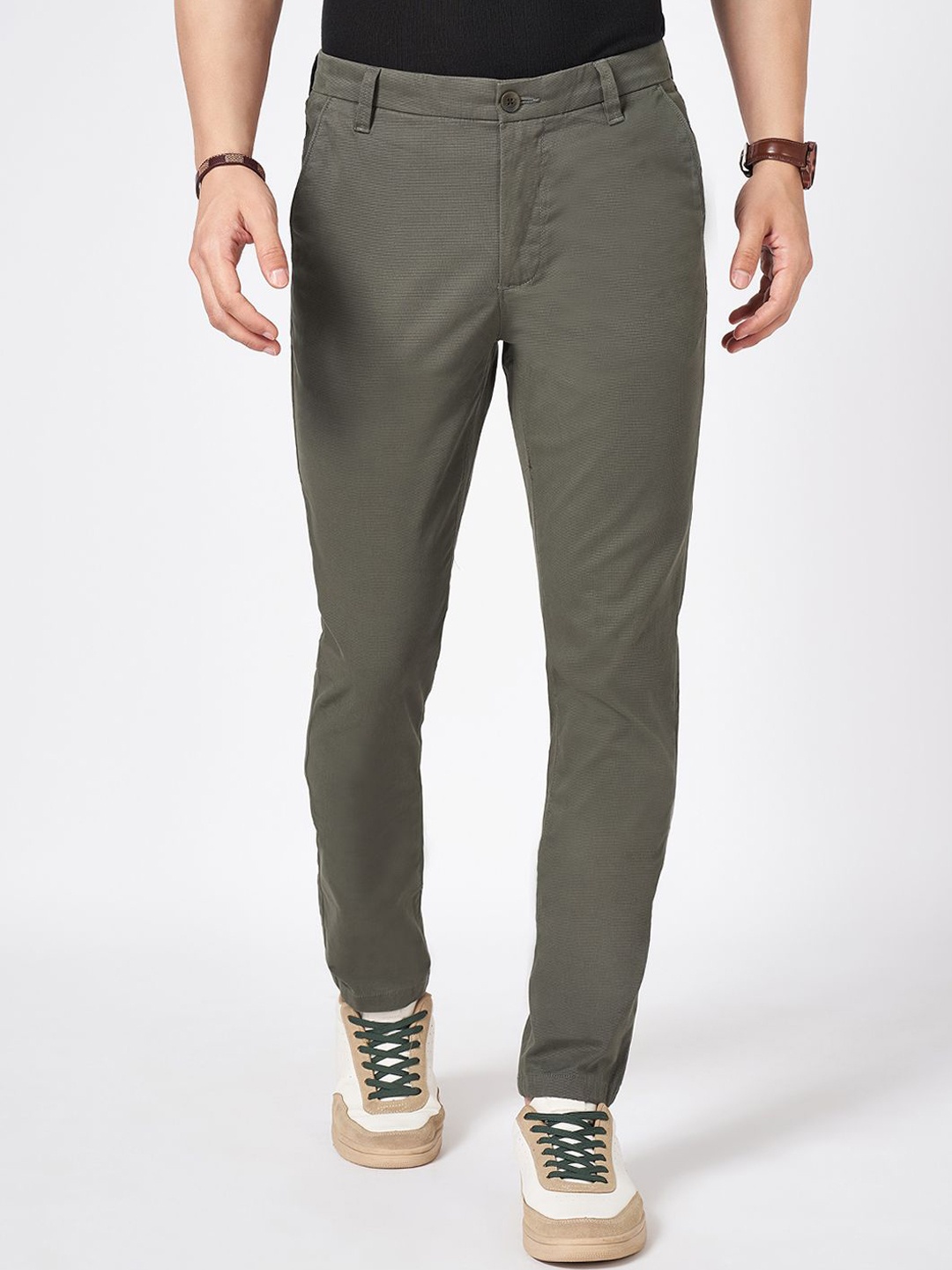 

BYFORD by Pantaloons Men Mid-Rise Slim Fit Trousers, Green
