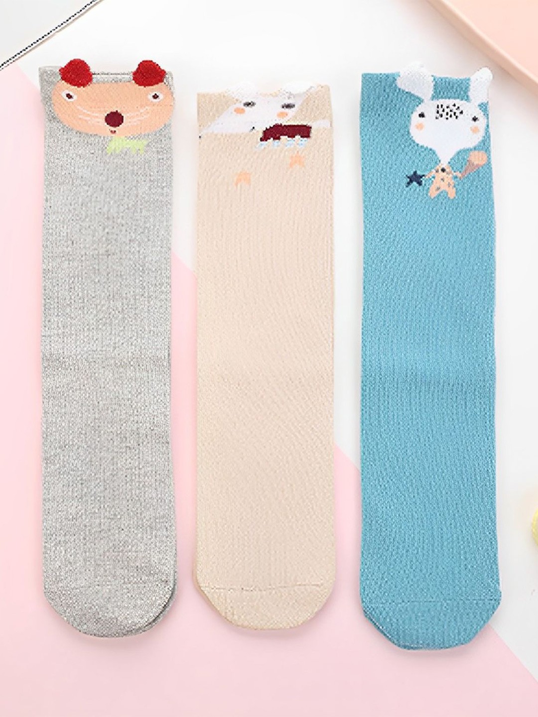 

SYGA Kids Pack Of 3 Long Tube Cotton Above Knee Length Socks, Beige