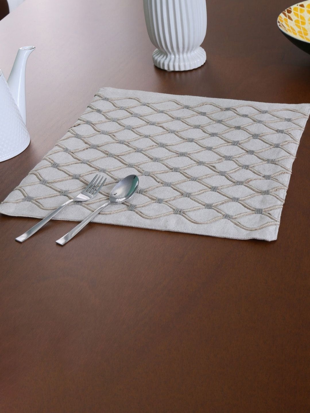 

Athome by Nilkamal Grey & Cream Colored Geometric Embroidered Cotton Table Placemat