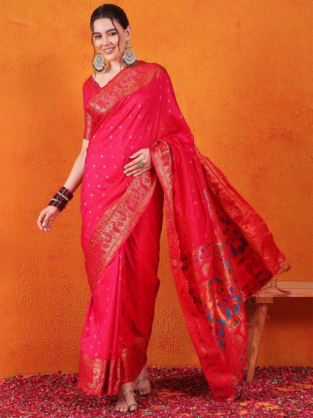 

Sangria Woven Design Zari Paithani Saree, Red