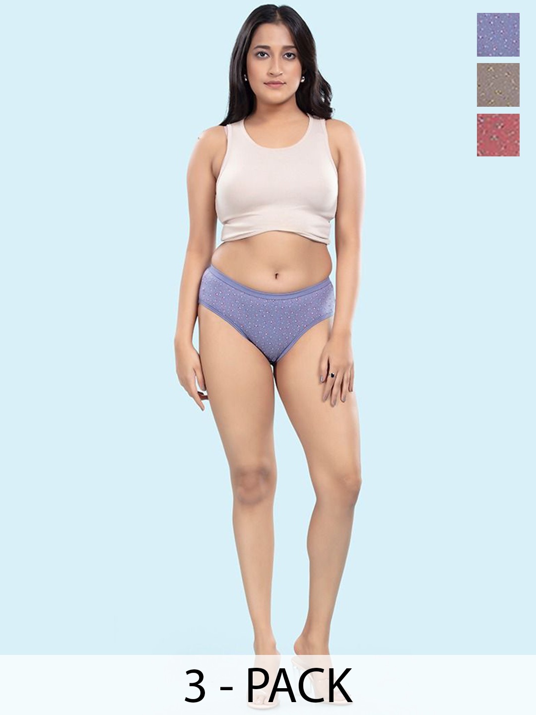 

BOLD & BAE Women Mid-Rise Printed Hipster Briefs Pack of 3, Blue