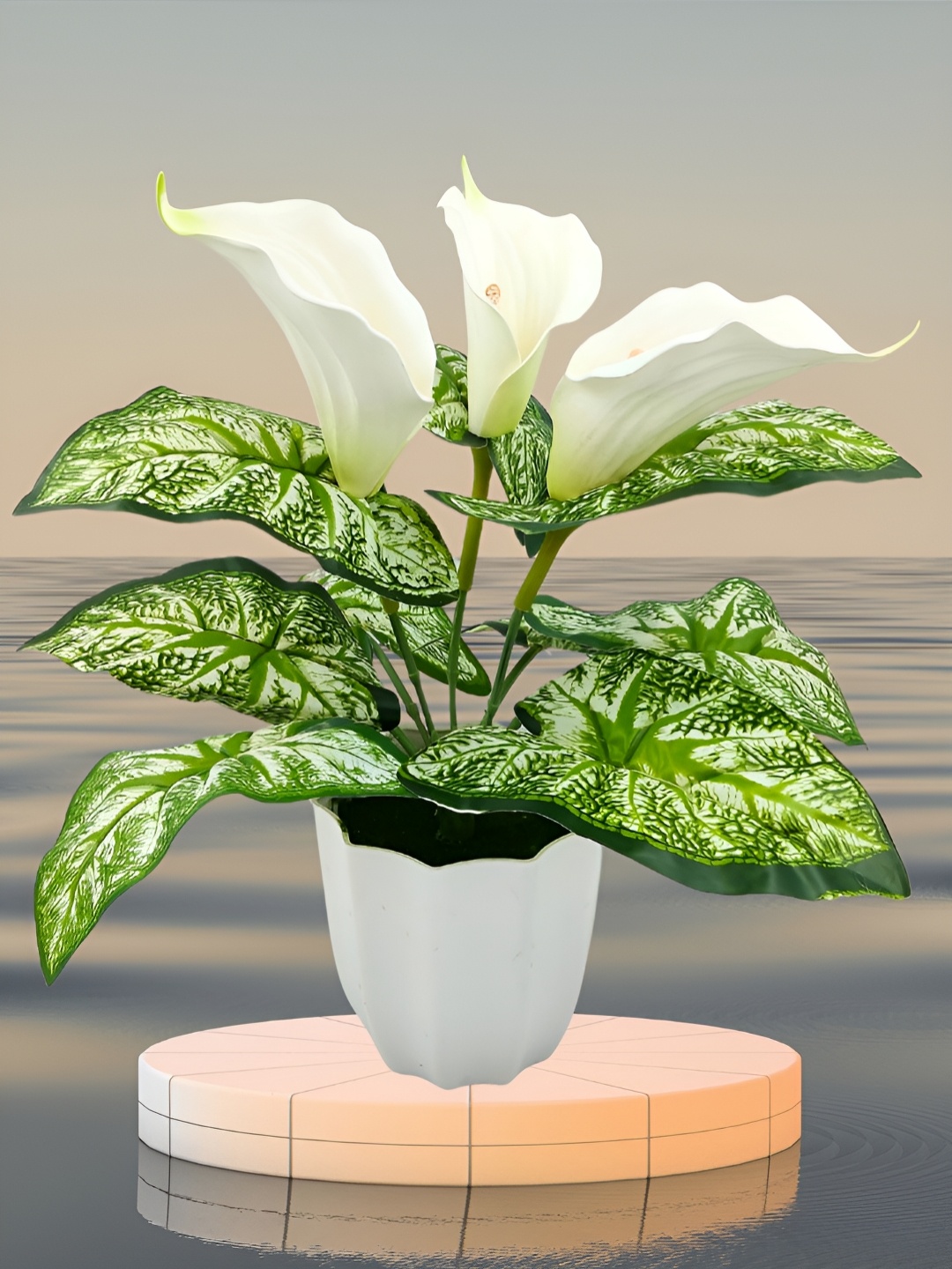

fancy mart Green 1 Pieces Lily Artificial Plant With Pot