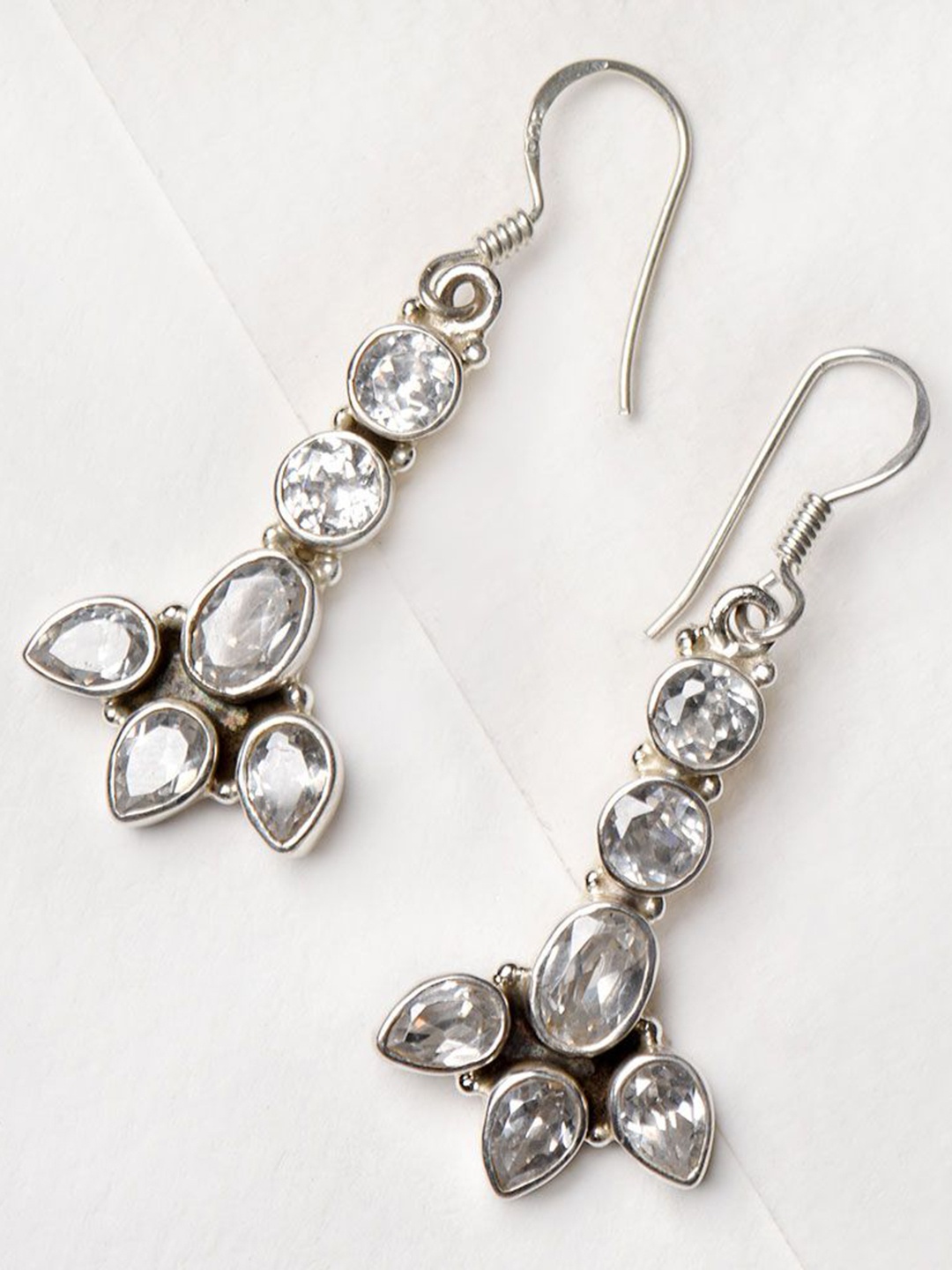 

Indianshelf 92.5 Sterling Silver Artificial Stones Studded Contemporary Drop Earrings