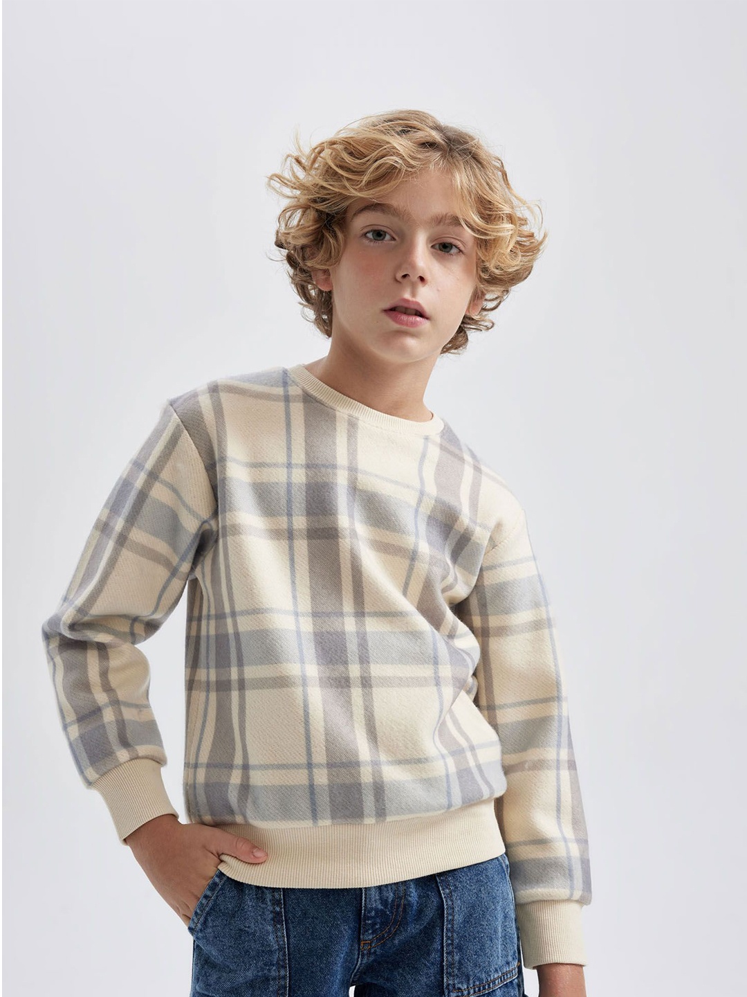

DeFacto Boys Checked Pullover, Brown
