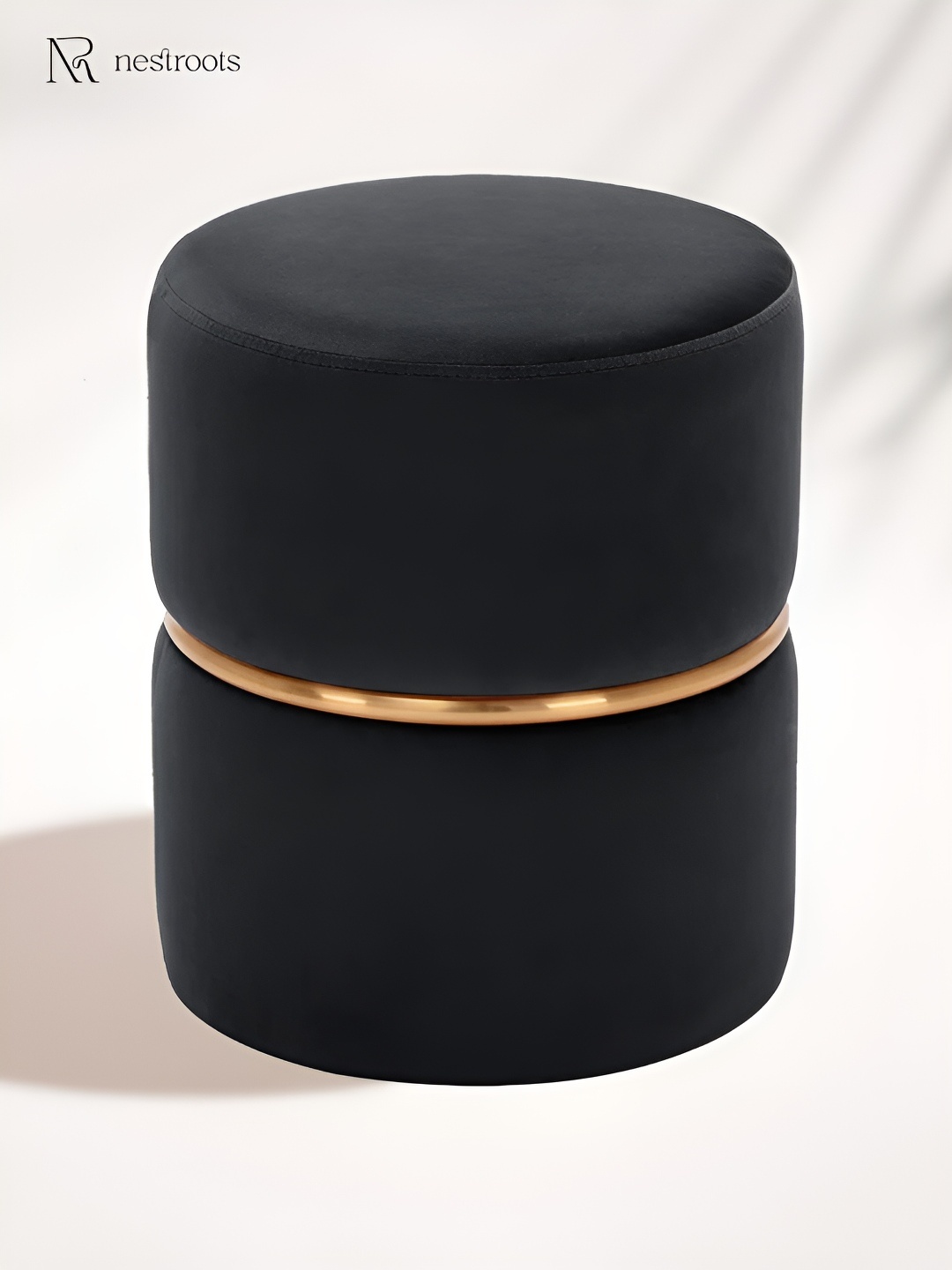 

nestroots Black & Yellow Round Shape Velvet Snuggle Spot Ottoman