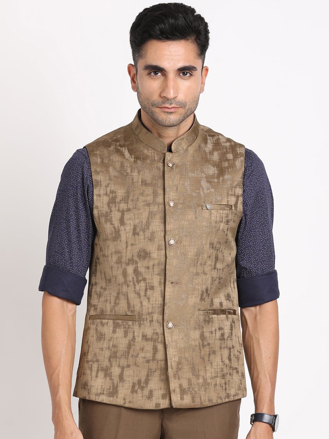 

Turtle Pure Cotton Woven Nehru Jackets, Brown