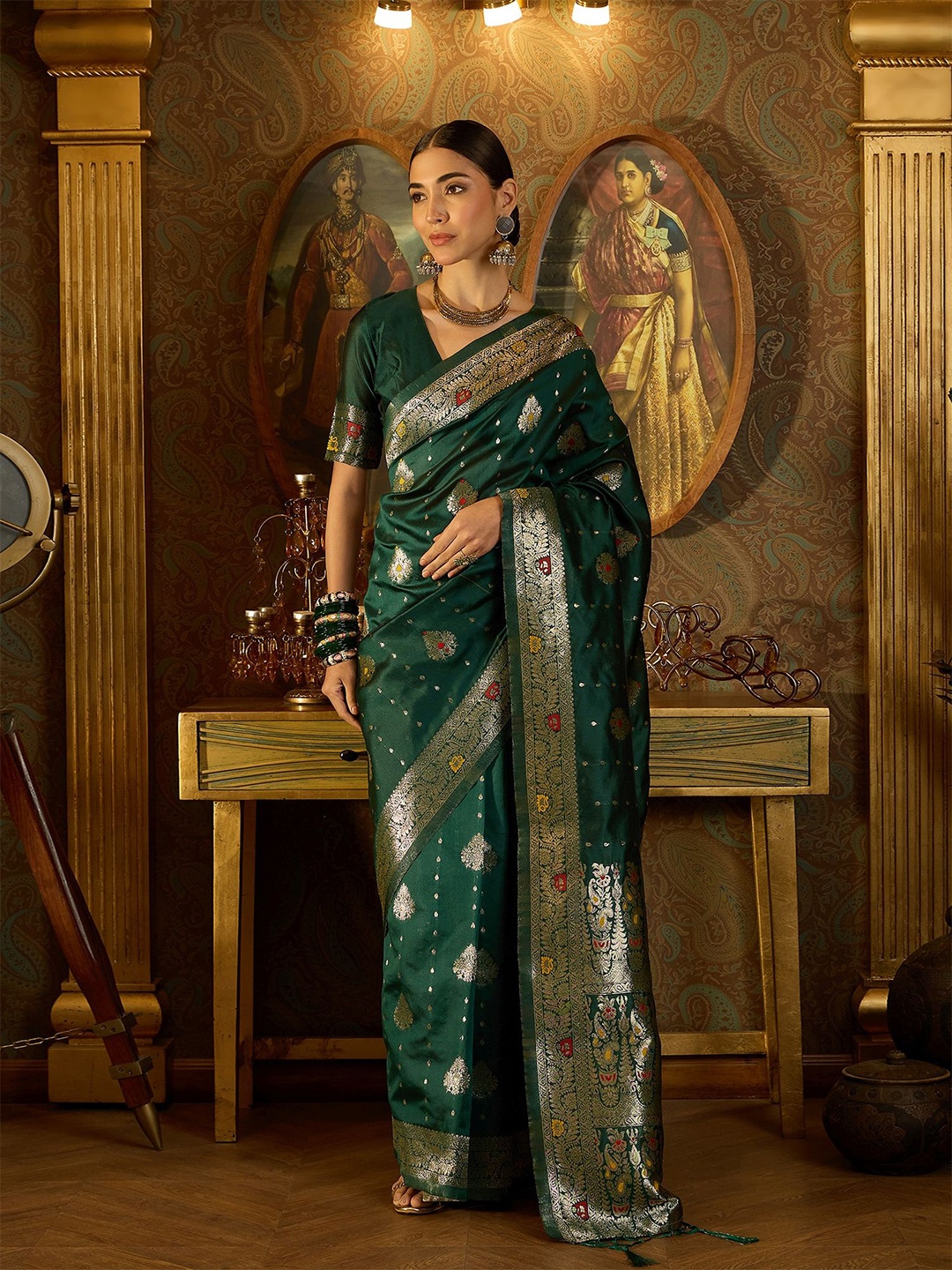 

Dori Woven Design Banarasi Saree, Green