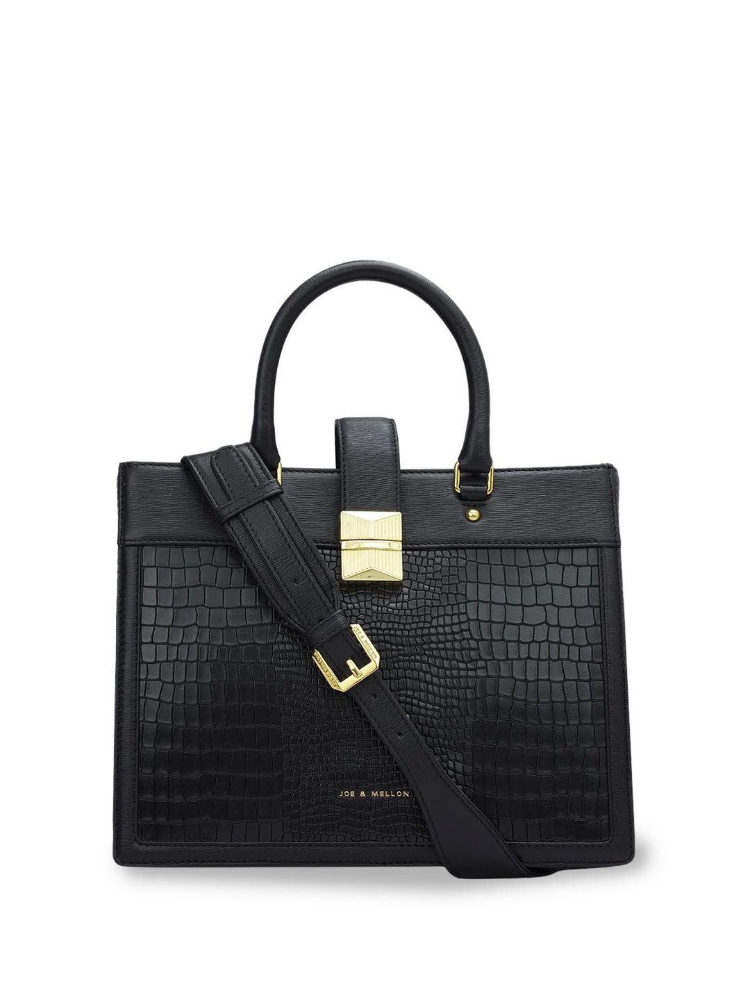 

Joe & Mellon Women Textured Leather Structured Handheld Bag with Quilted, Black