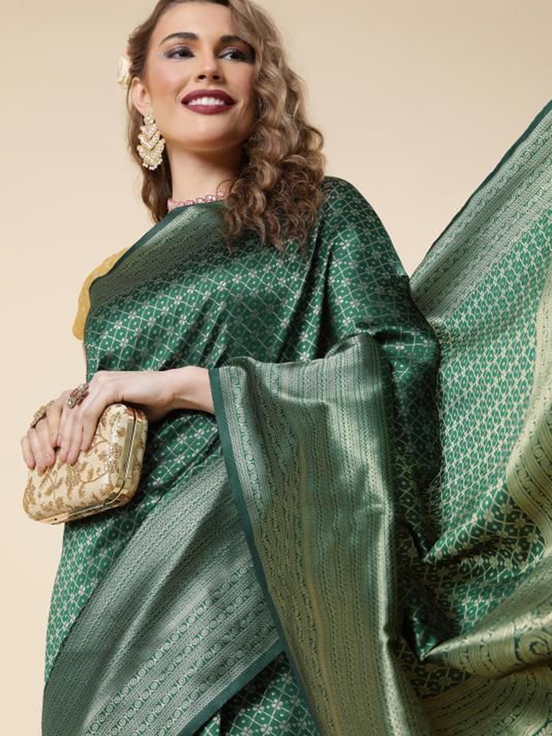 

Quelea Woven Design Zari Pure Silk Banarasi Saree, Green