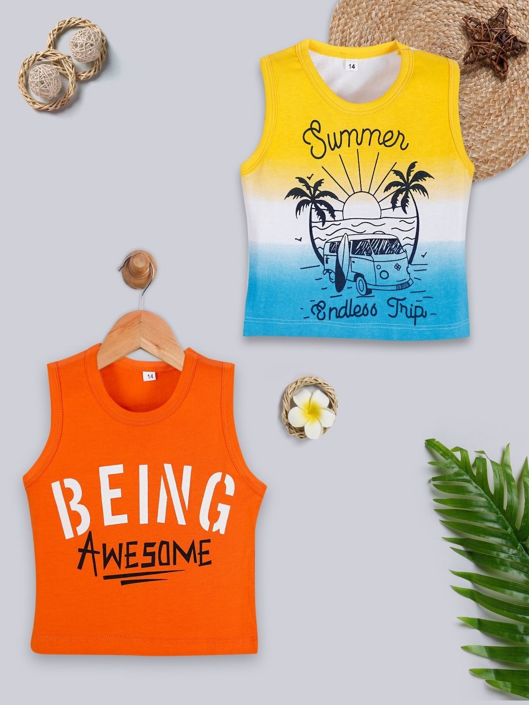 

BAESD Boys Pack Of 2 Typography Printed Round Neck Cotton T-shirts, Orange