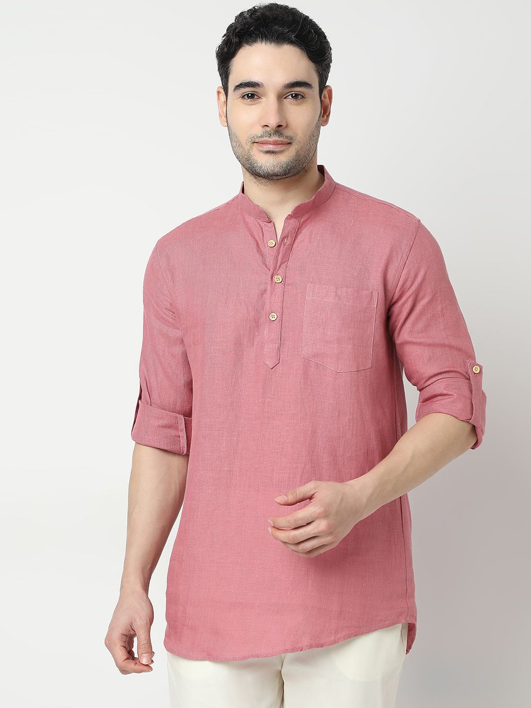 

Ethnicity Mandarin Collar Straight Kurta, Pink