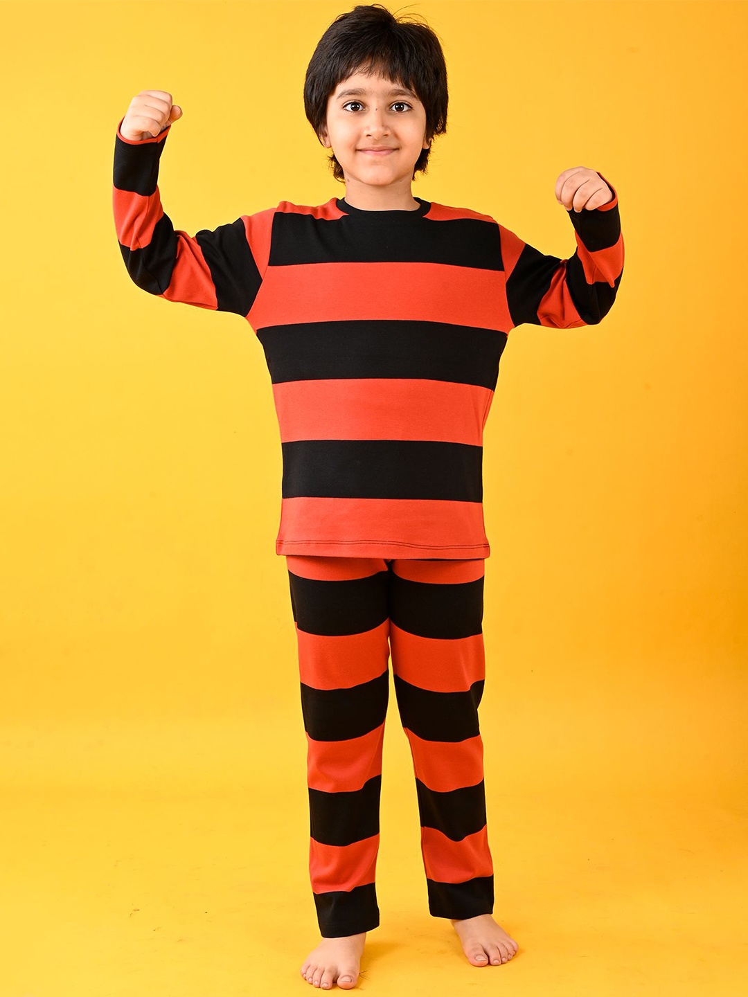 

Anthrilo Boys Striped Night suit, Red