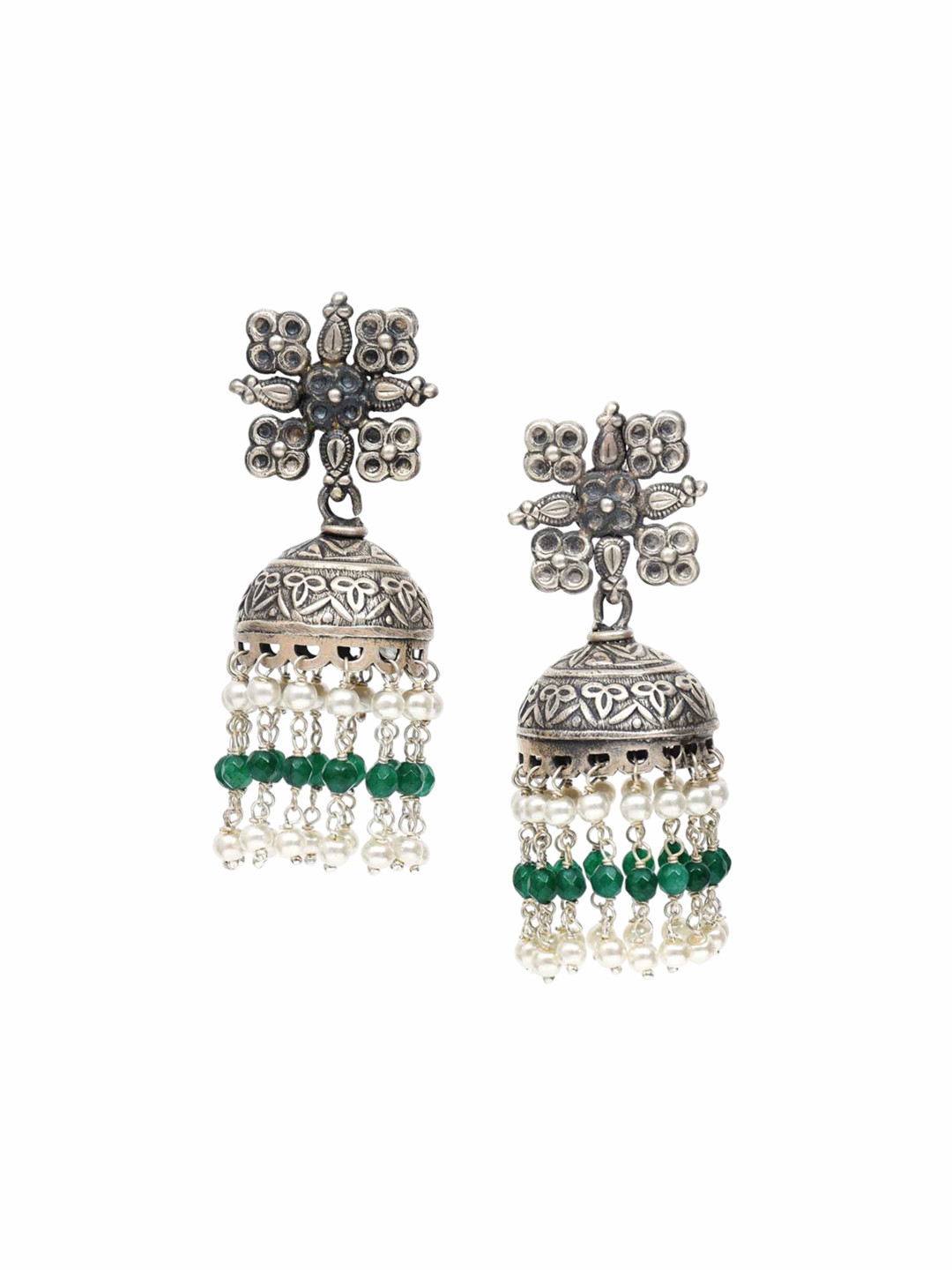 

Indianshelf 92.5 Sterling Silver Dome Shaped Artificial Beaded Jhumkas