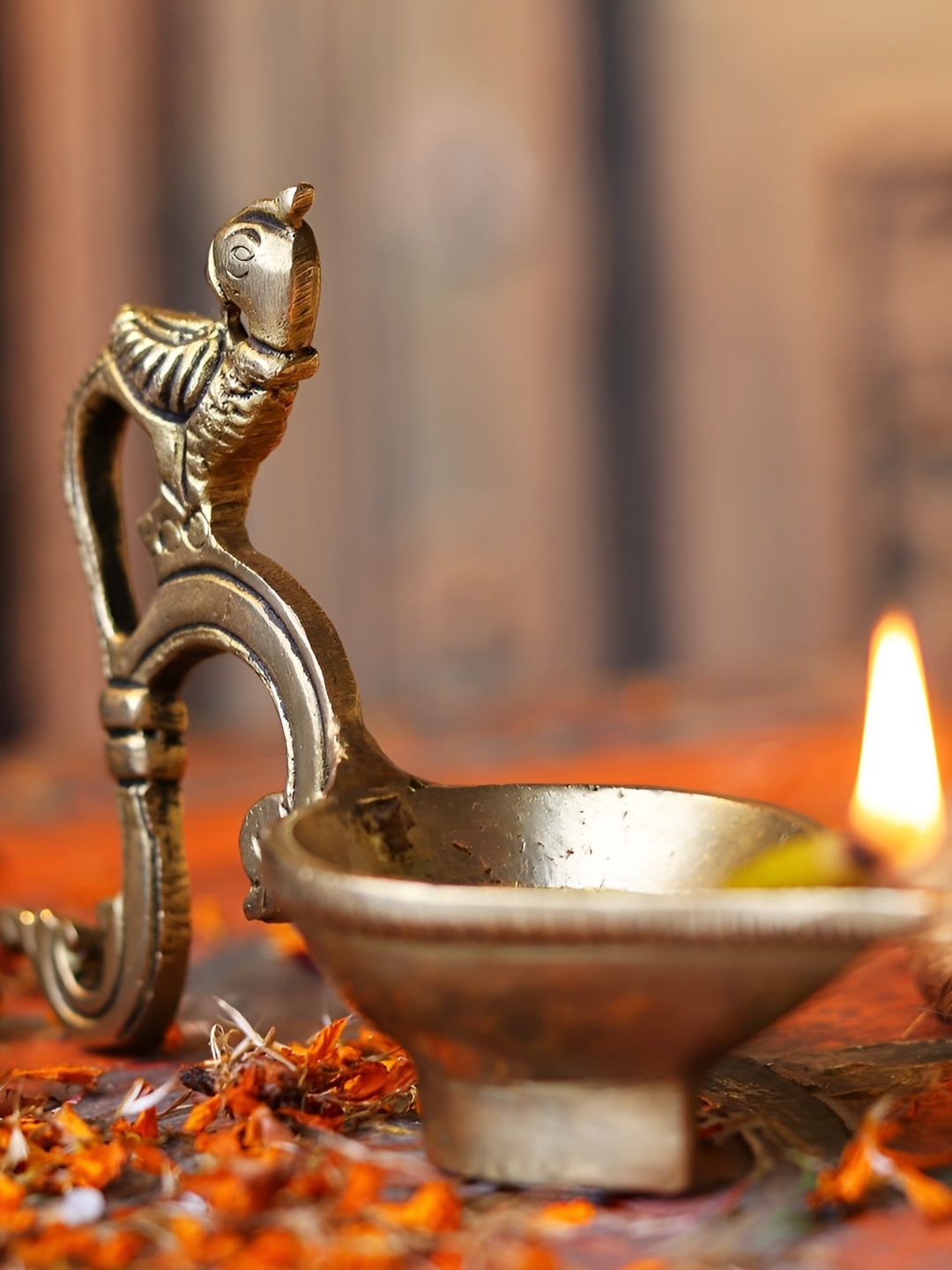 

Indianshelf Gold-Toned Textured Brass Diya Pooja Essentials