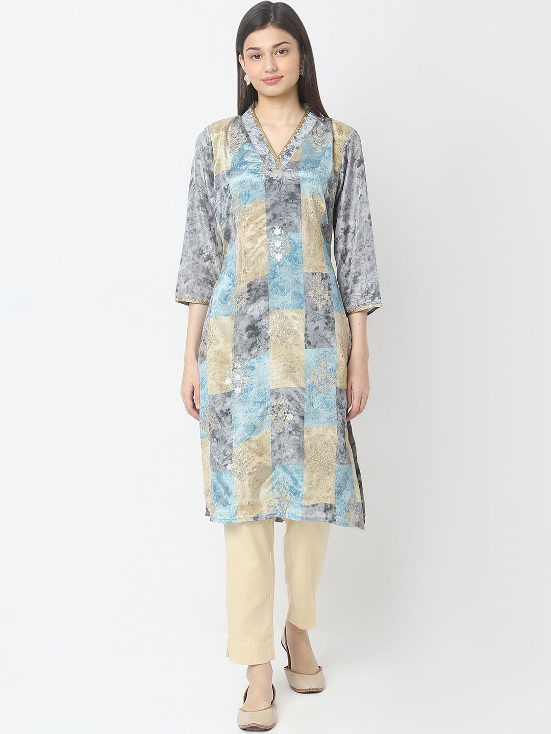 

Ethnicity Abstract Printed A-Line Kurta, Grey