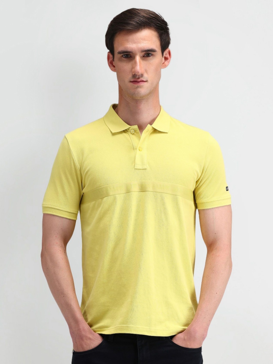 

Arrow Sport Men Typography Printed Polo Collar Cotton T-shirt, Yellow