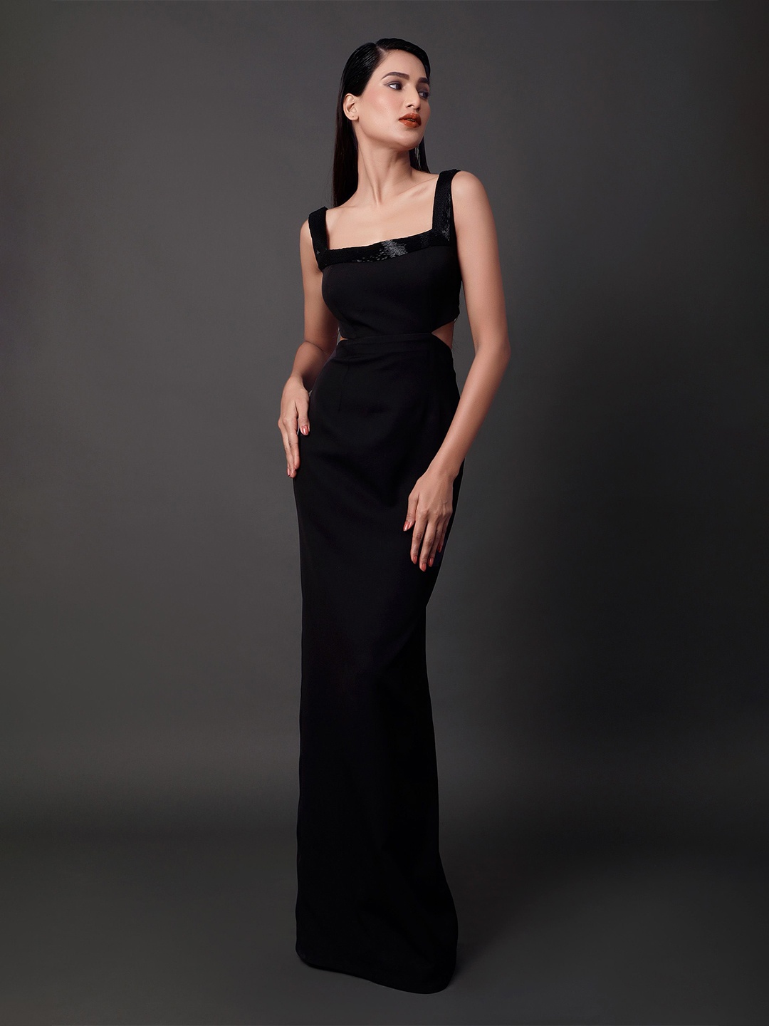 

Pooja Peshoria Embroidered Cut-Outs Crepe Maxi Dress, Black
