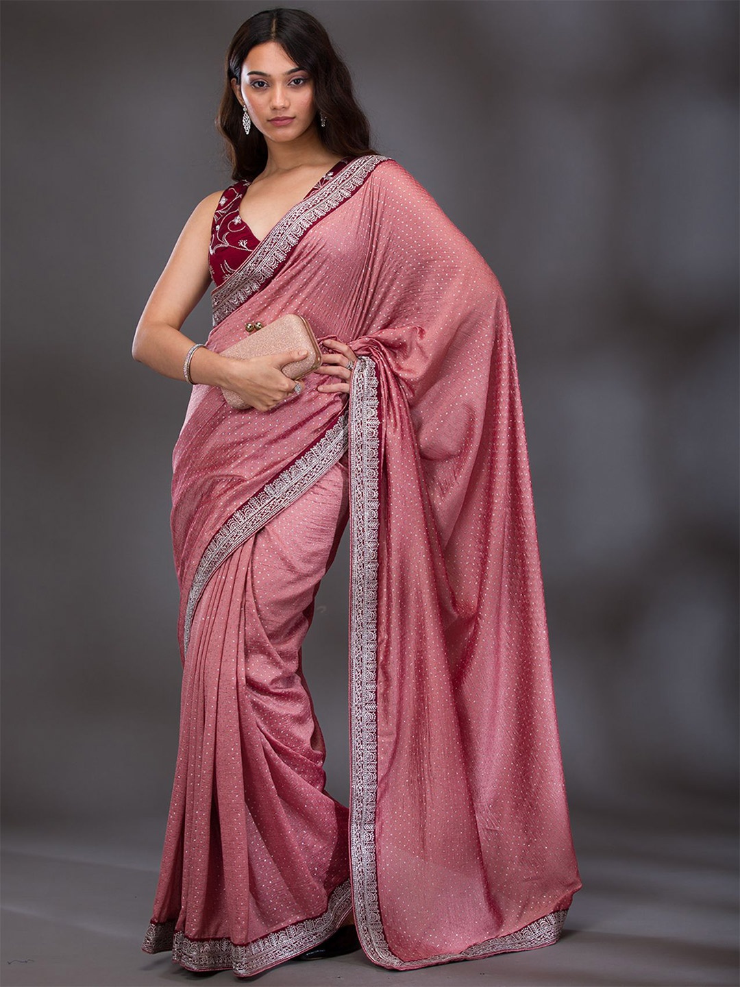 

Koskii Embellished Beads and Stones Party Saree, Peach