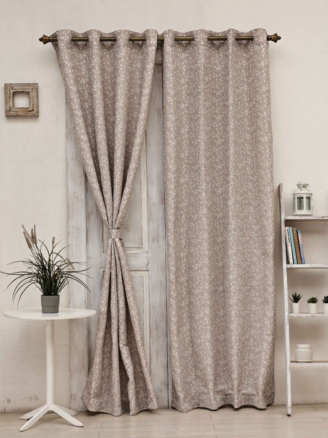 

Ariana Coffee Brown & White Floral Room Darkening Door Curtain