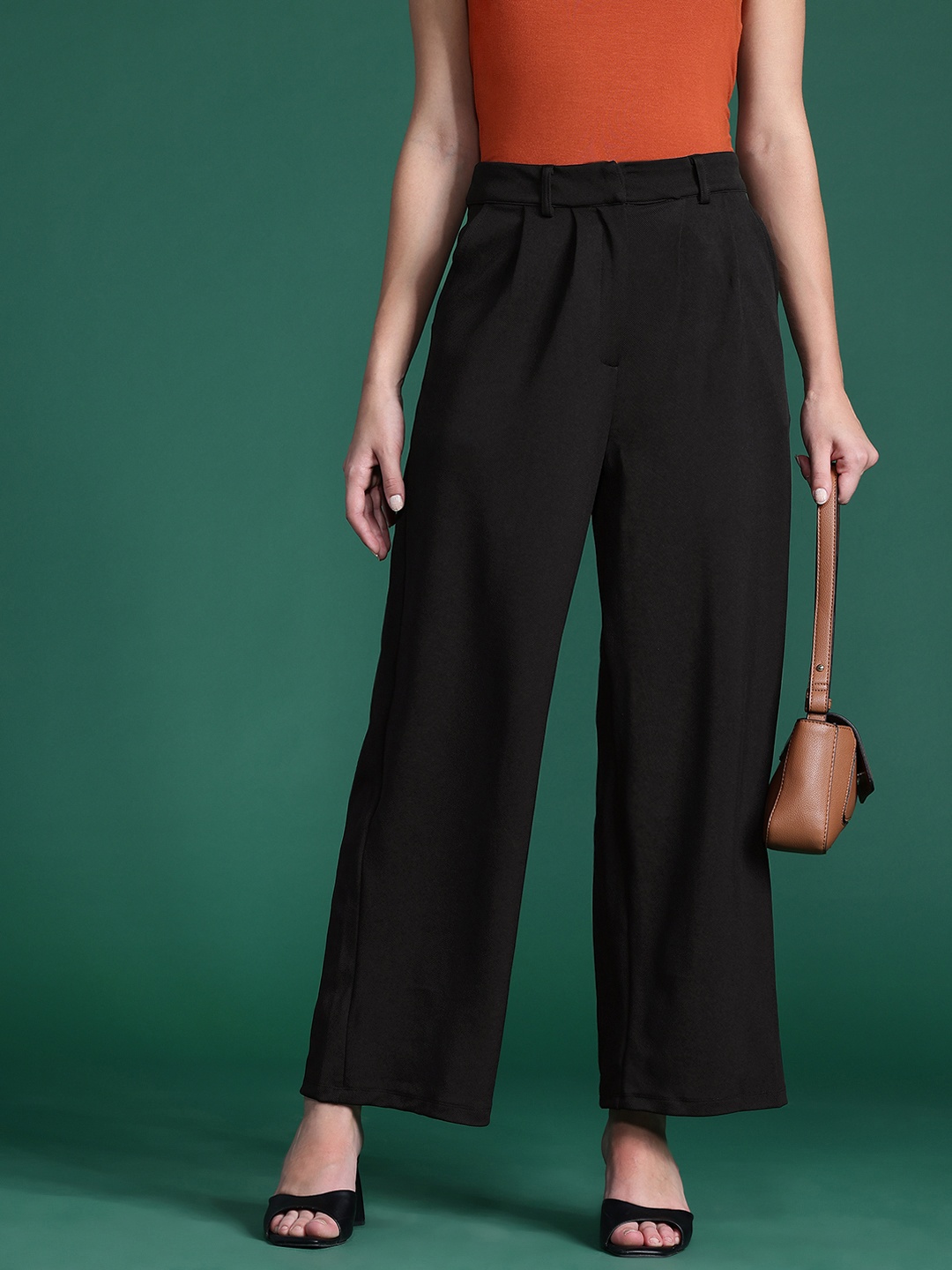 

DressBerry Bizwear Women Loose Fit Pleated Trousers, Black