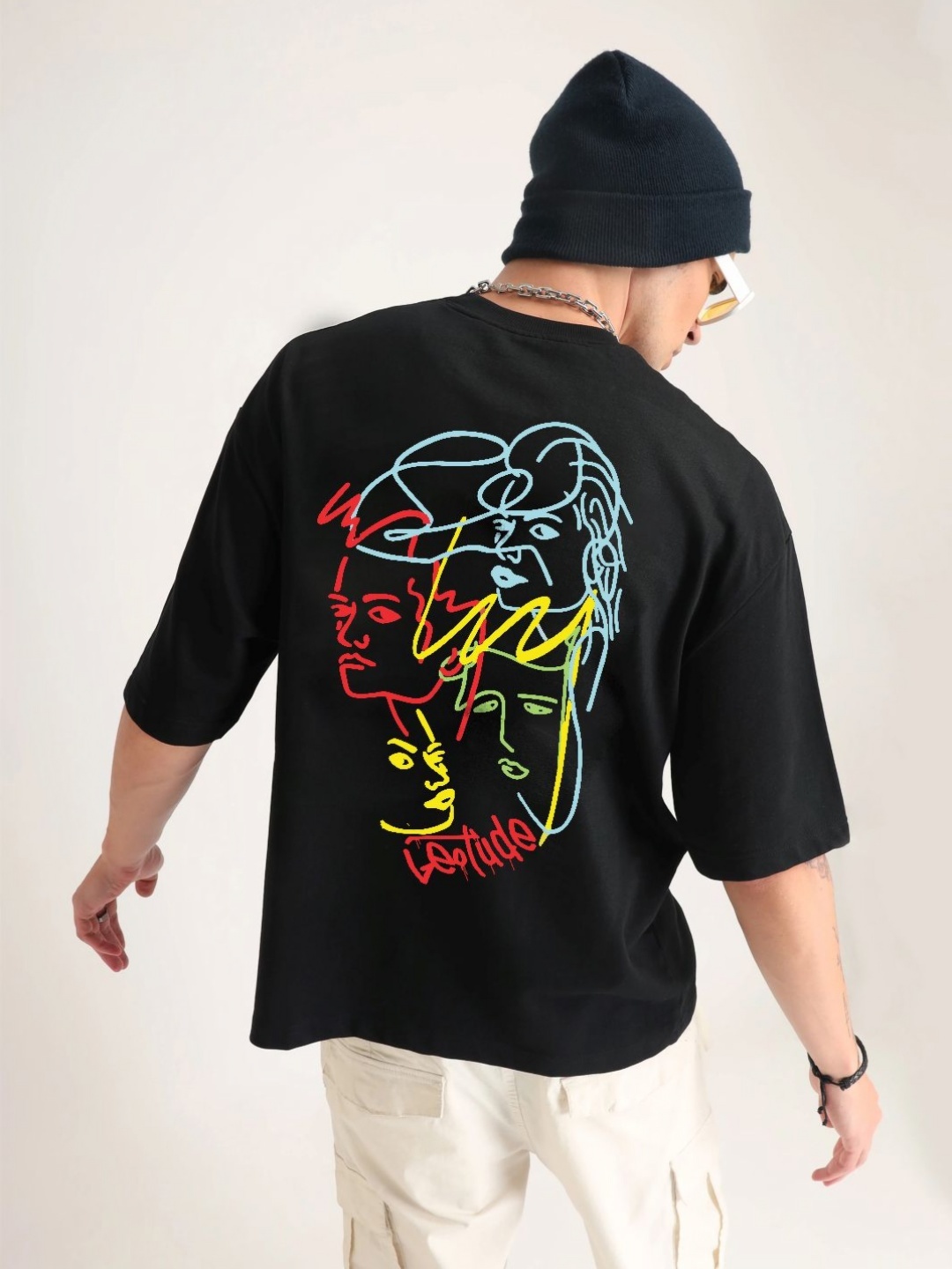 

Leotude Men Graphic Printed Round Neck Cotton Oversized T-shirt, Black