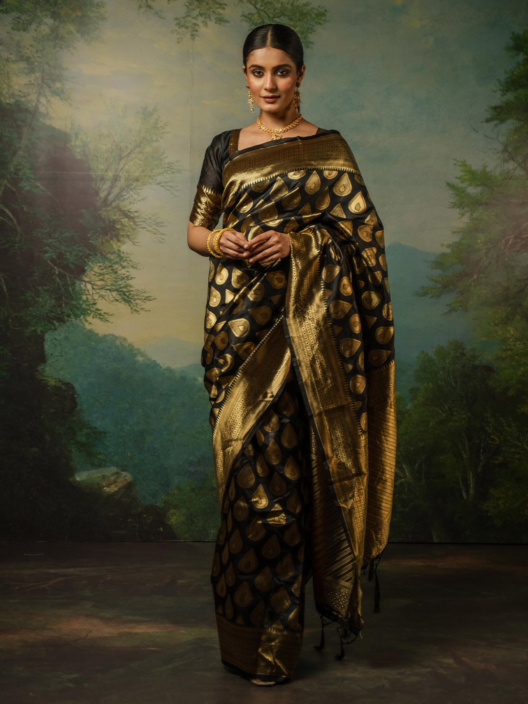 

Sangria Woven Design Kanjeevaram Saree, Black