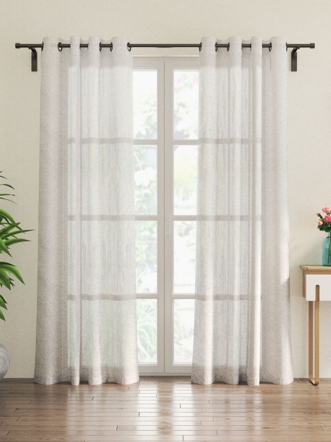 

Home Centre Corsica Brasso White 2 Pieces Floral Printed Sheer Door Curtain