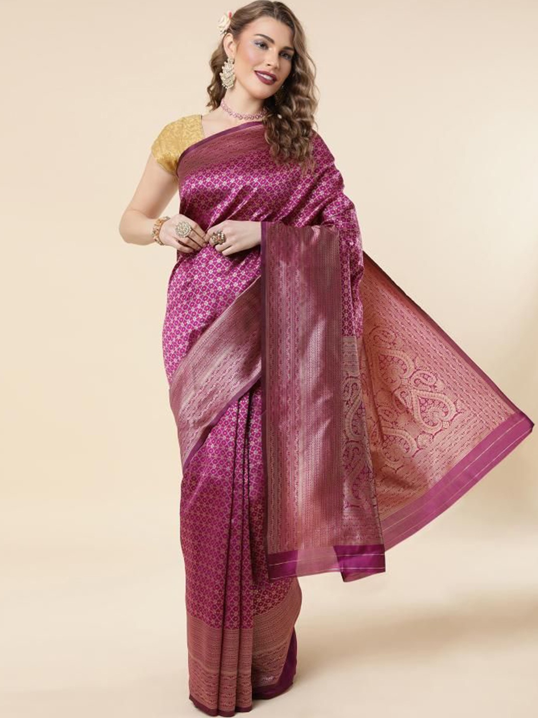 

Quelea Woven Design Zari Pure Silk Banarasi Saree, Purple