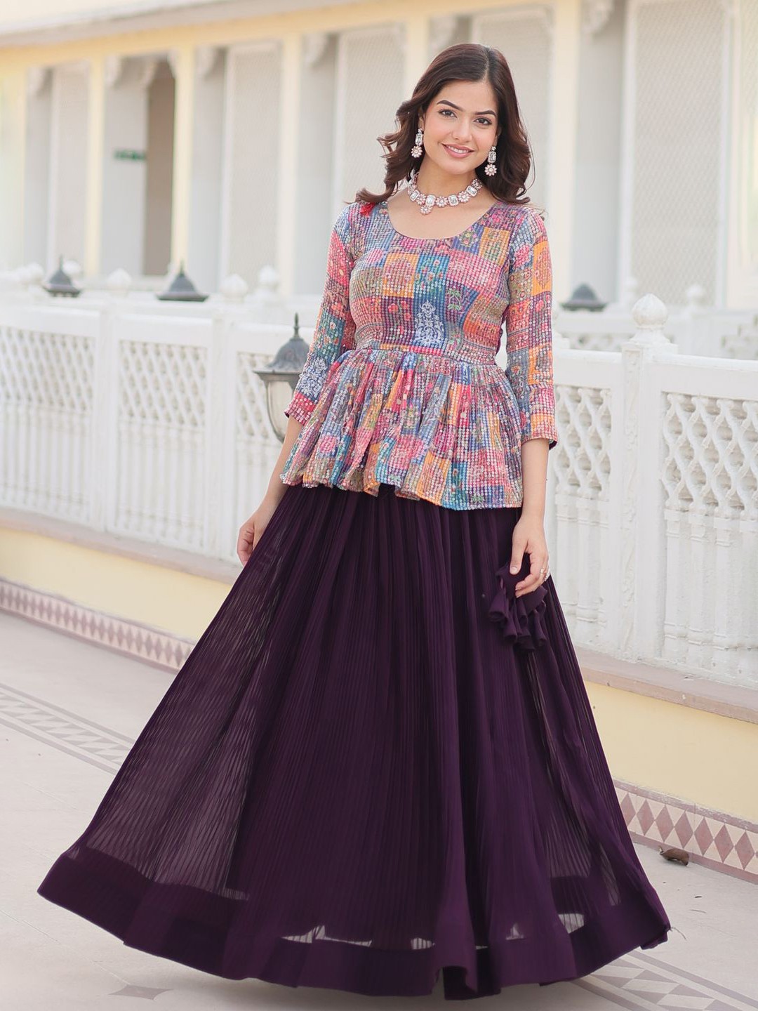 

KALINI Embellished Ready to Wear Lehenga With Choli, Purple