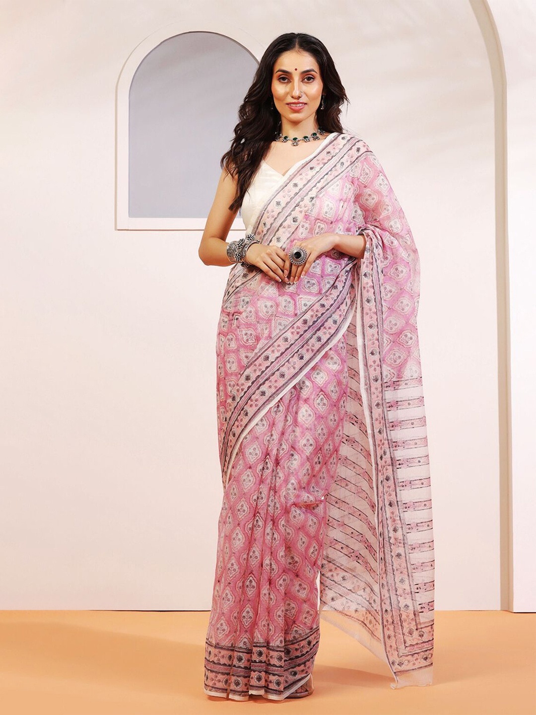 

ADITRI Ethnic Motifs Pure Cotton Kota Saree, Pink