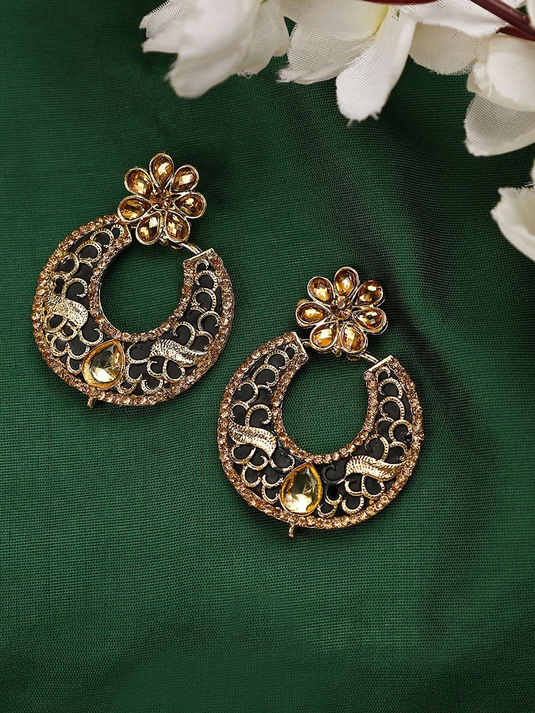 

ANIKAS CREATION Gold-Plated Contemporary Chandbalis Earrings