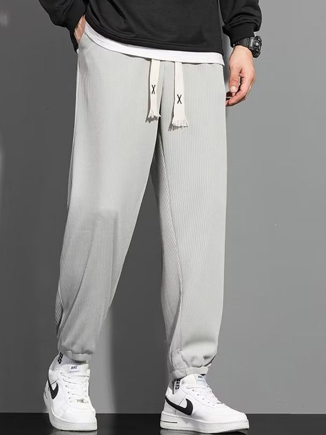 

StyleCast Men Solid Loose Fit Joggers Trousers, Grey