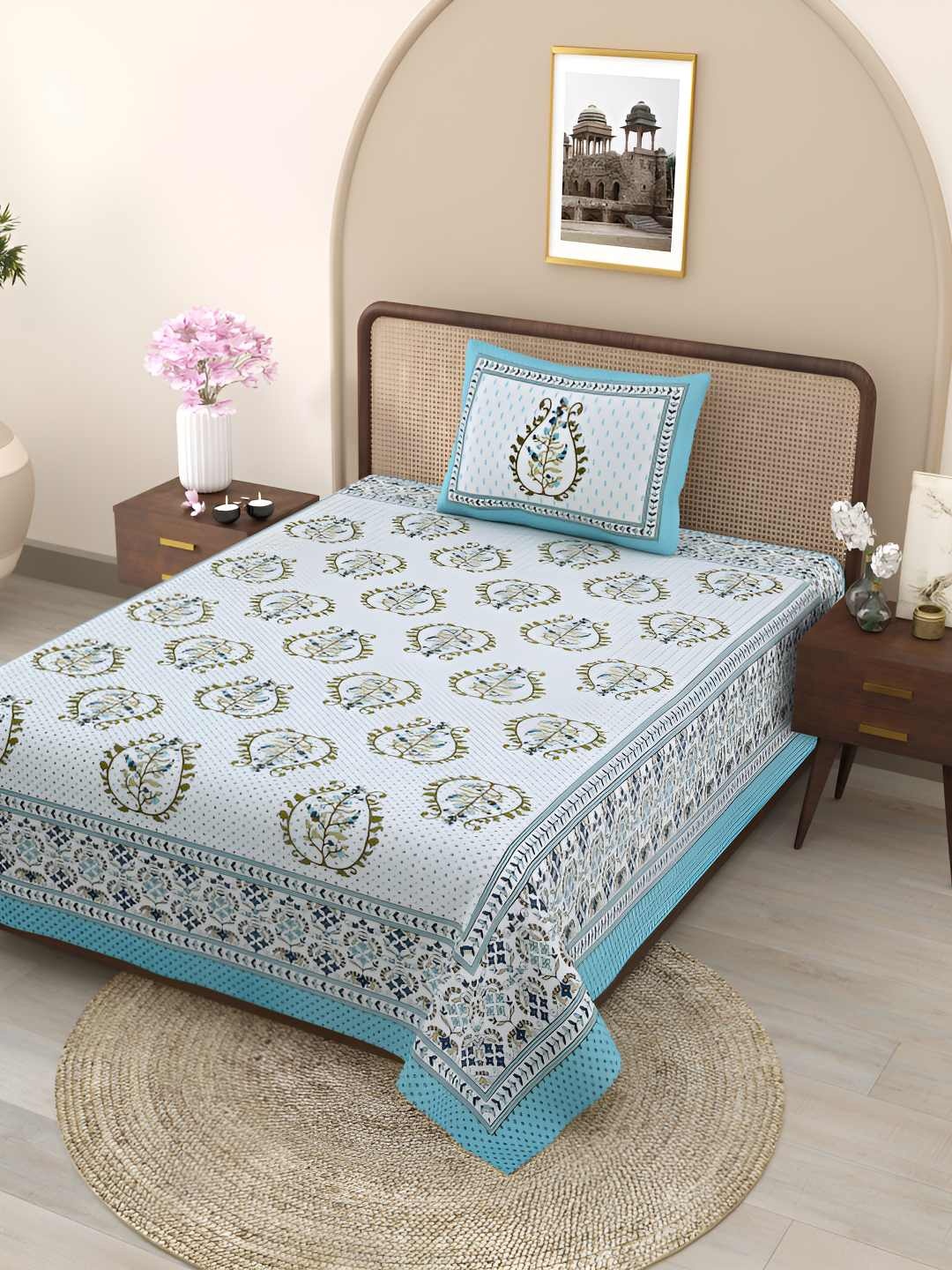 

Jinaya's Cream Colored Floral Printed Pure Cotton 300 TC Single Bedsheet & 1 Pillow Cover