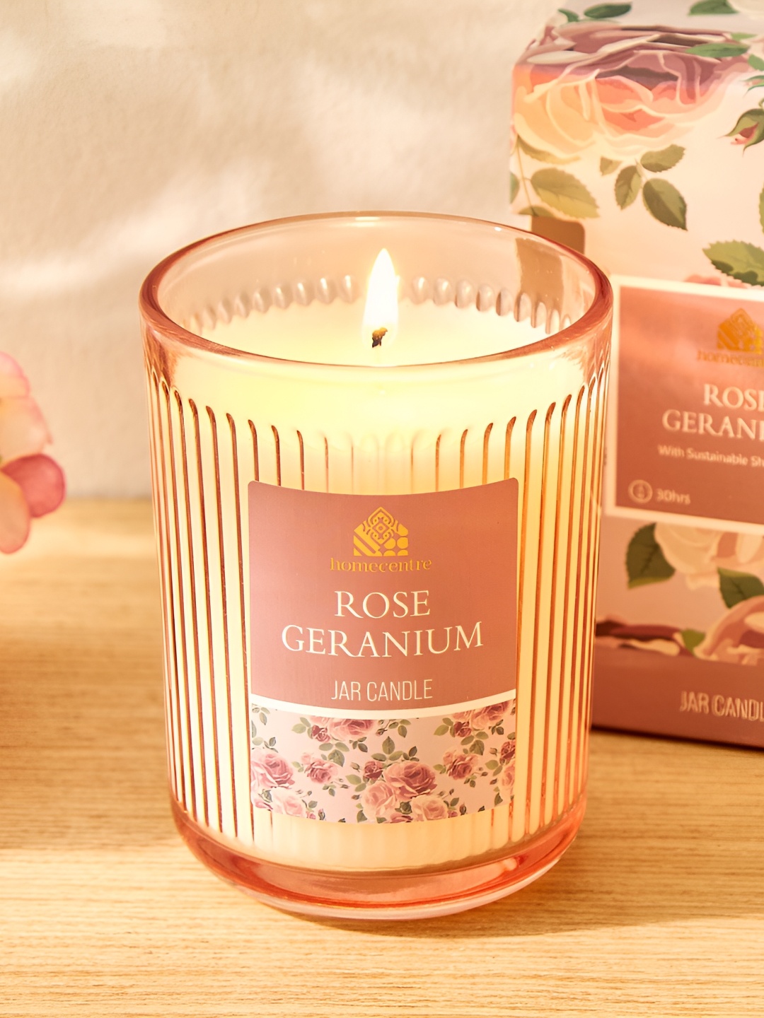 

Home Centre Utopia Pink and Transparent Rose Geranium Scented Jar Candle