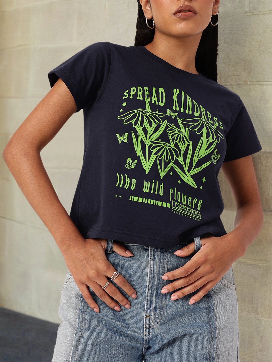 

DressBerry Radiate Kindness Street Printed T-shirt, Navy blue