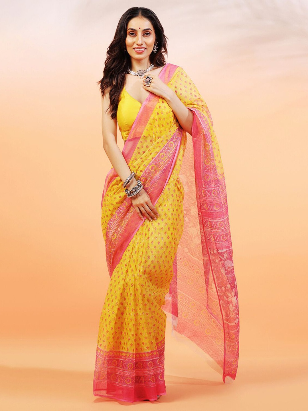 

ADITRI Ethnic Motifs Pure Cotton Kota Saree, Yellow