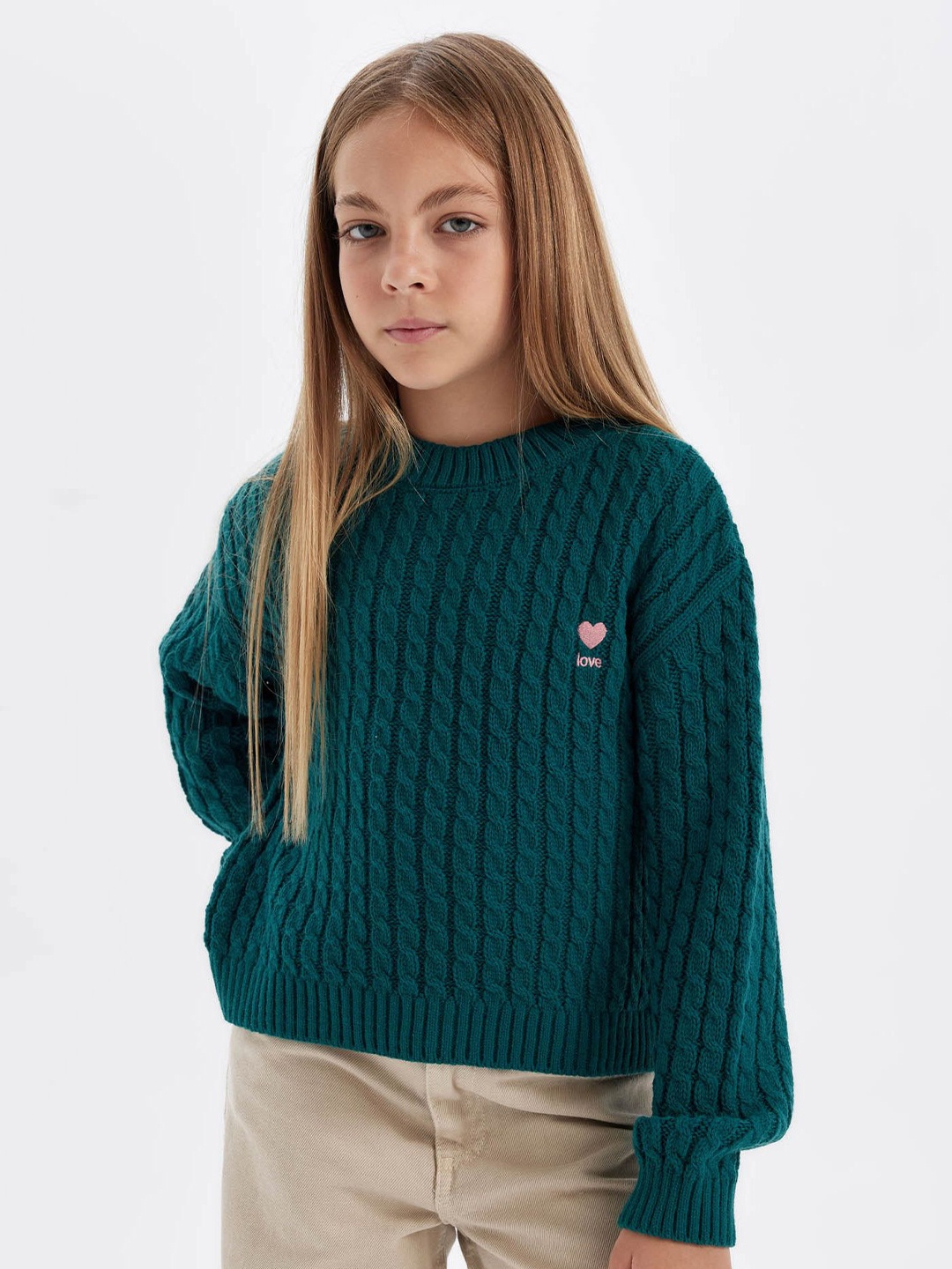

DeFacto Girls Cable Knit Pullover, Green