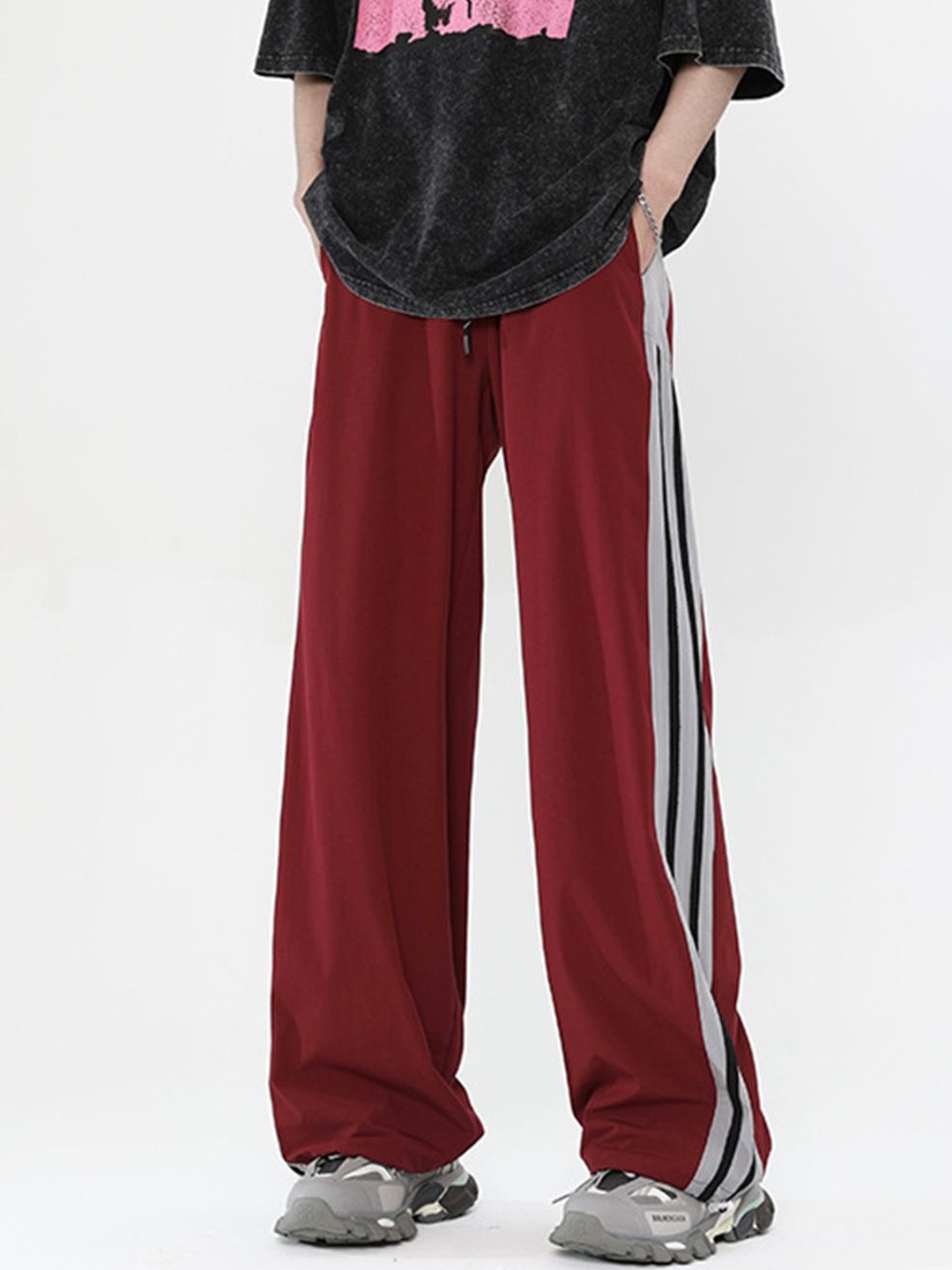 

StyleCast Men Striped Relaxed-Fit Mid-Rise Track Pants, Maroon