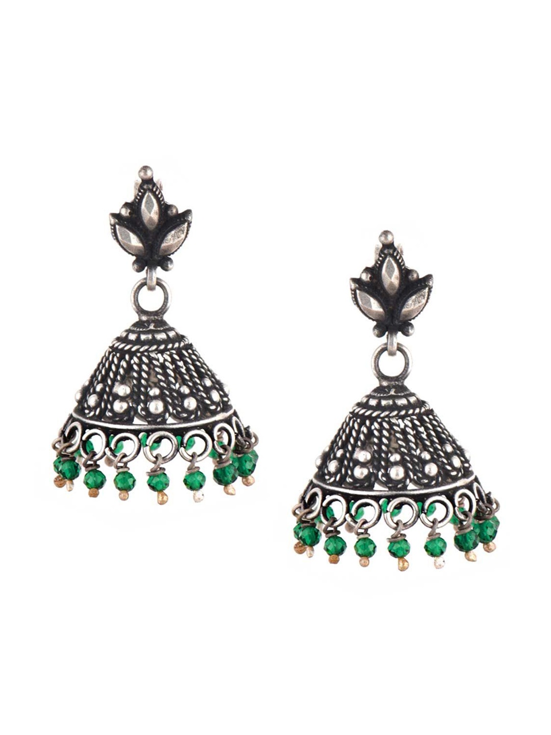 

Indianshelf 92.5 Sterling Silver Dome Shaped Artificial Beads Beaded Jhumkas