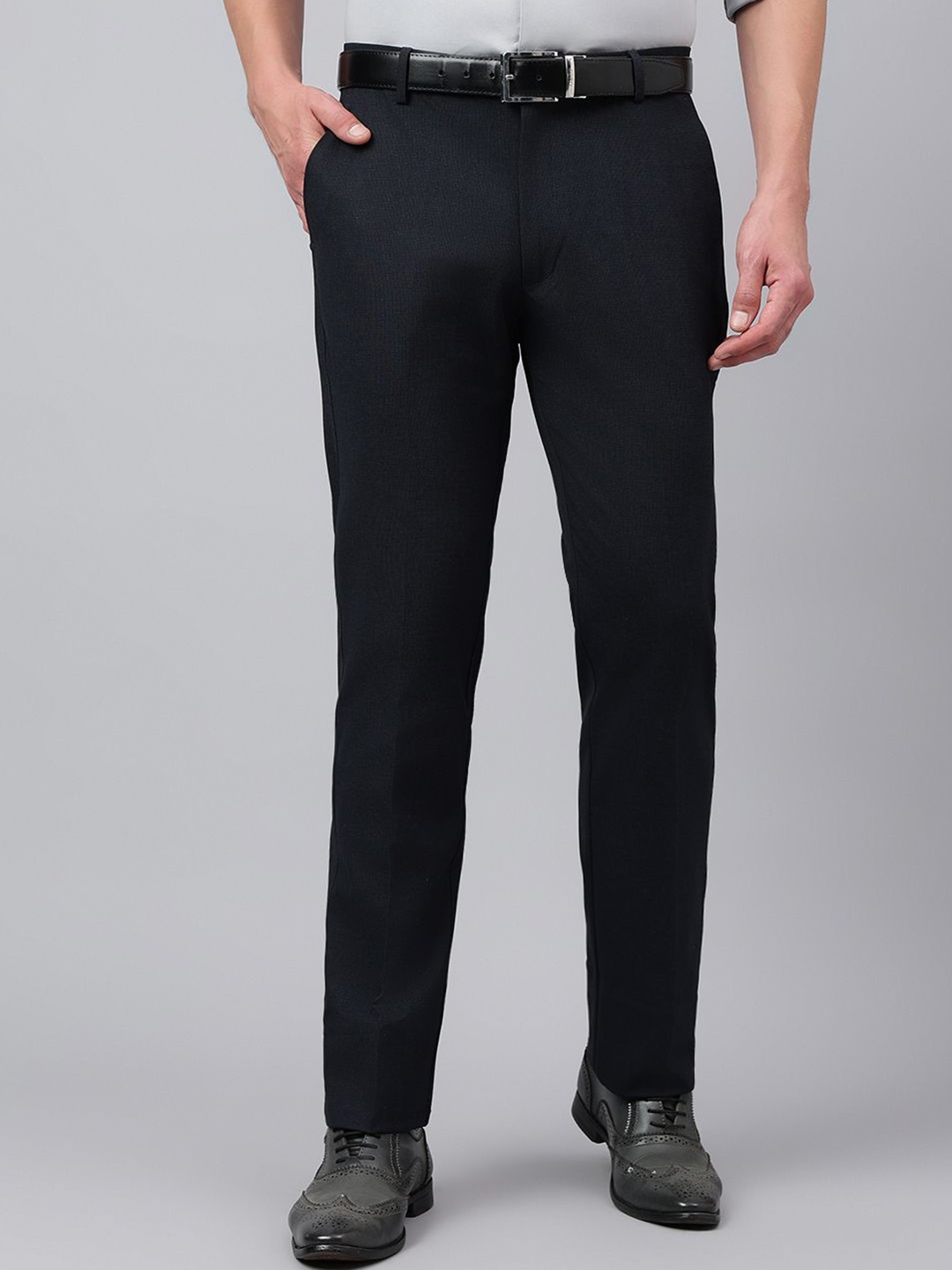 

Richlook Men Smart Regular Fit Formal Trousers, Navy blue