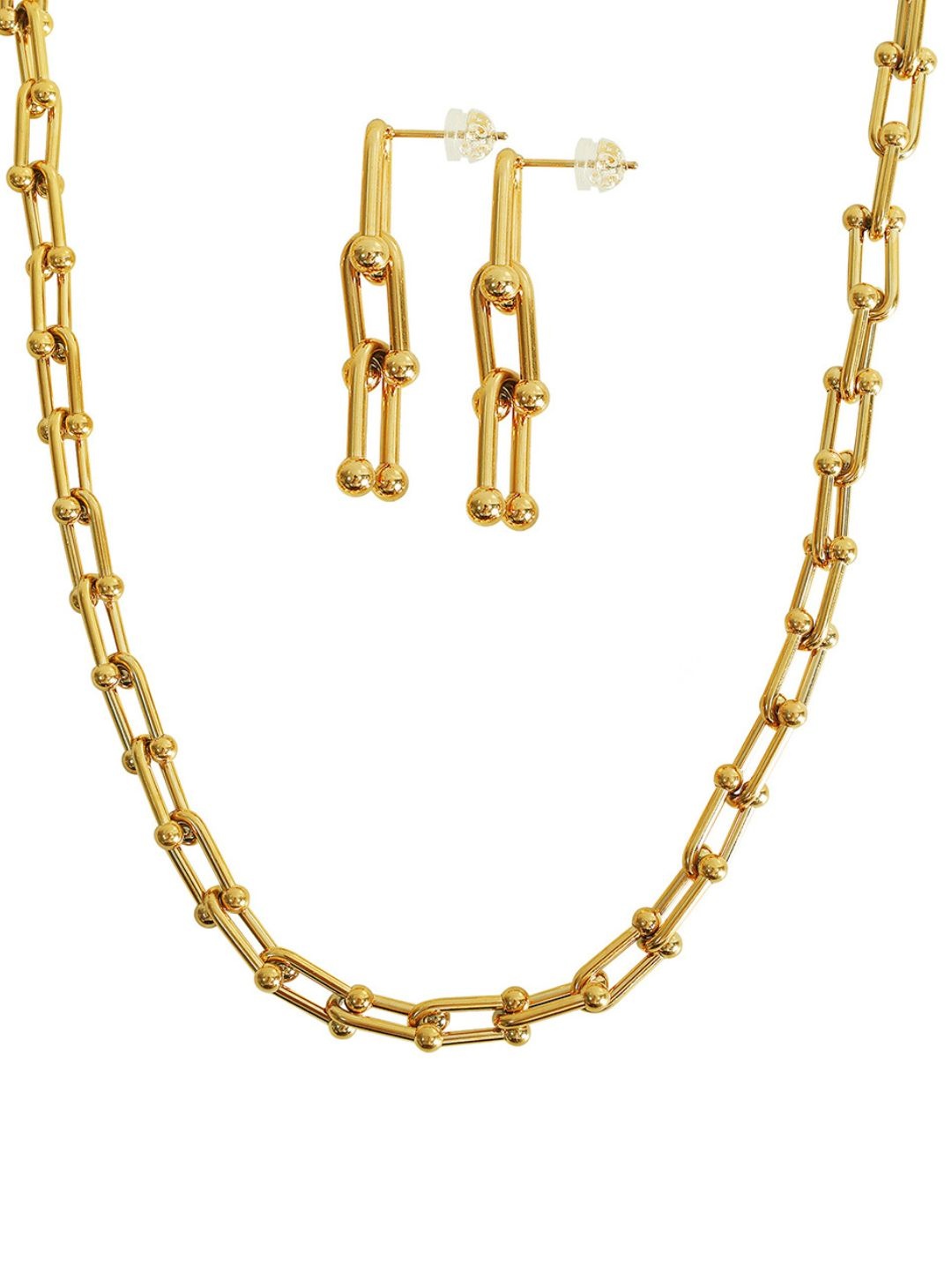 

AQUASTREET 18K Plated Stainless Steel Antitarnish U Shaped Chain Link Jewellery Set, Gold
