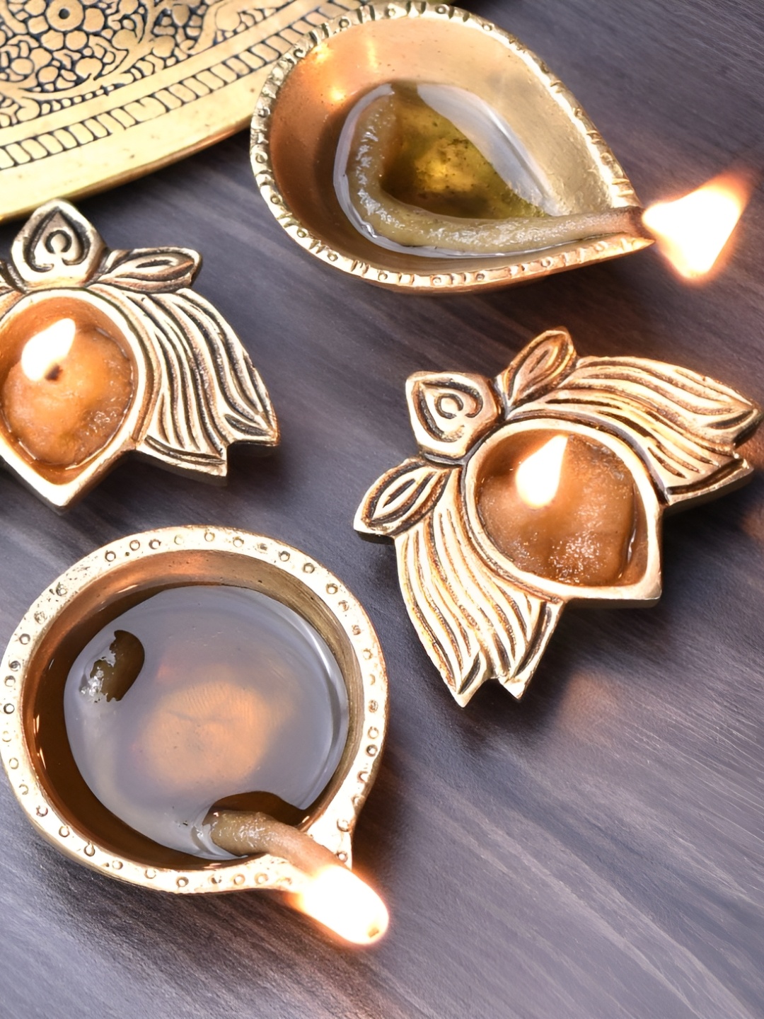 

Indianshelf Gold-Toned 5 Pieces Textured Brass Diwali Deepak Diya