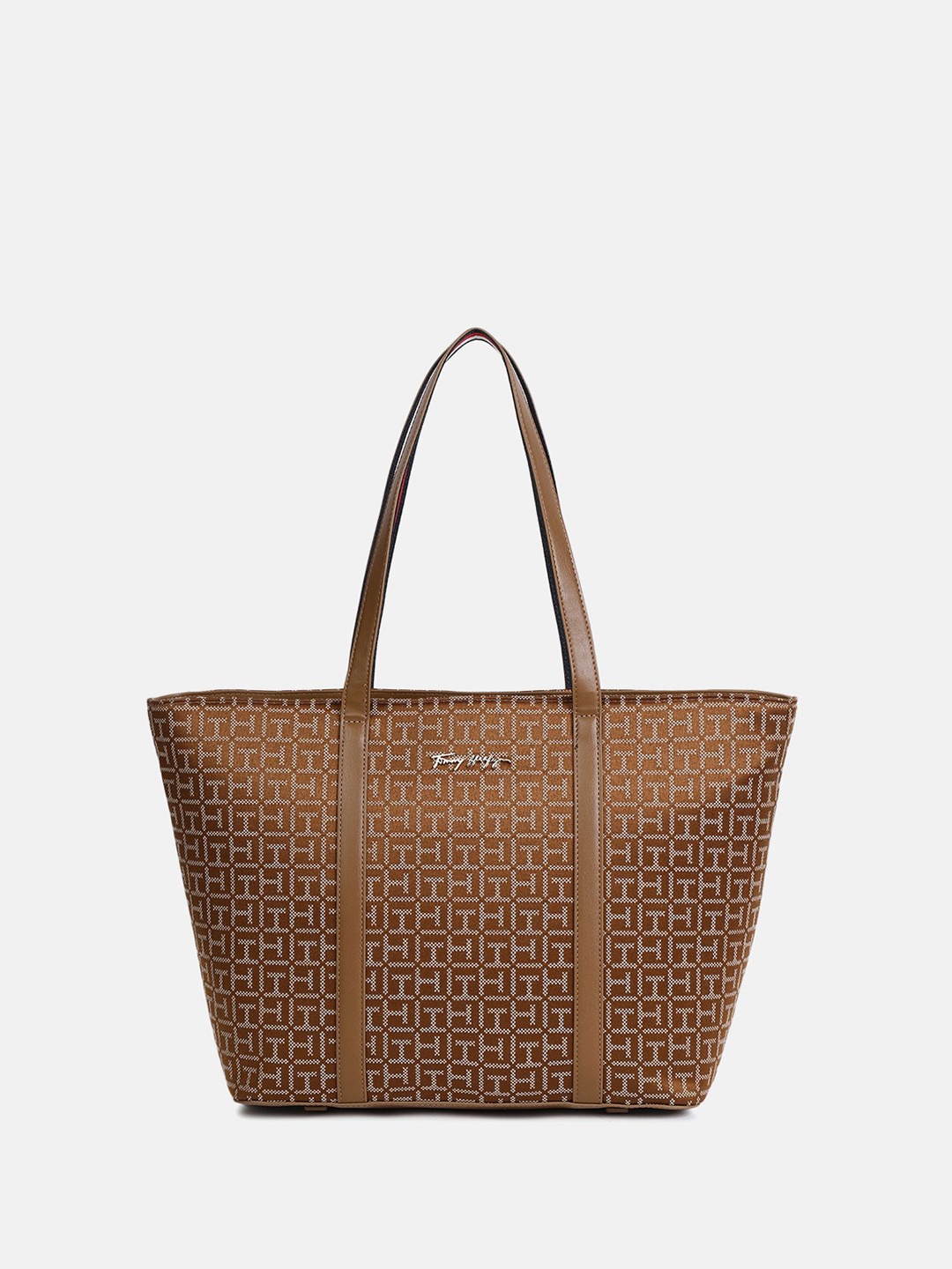 

Tommy Hilfiger Shopper Tote Bag with Cut Work, Brown