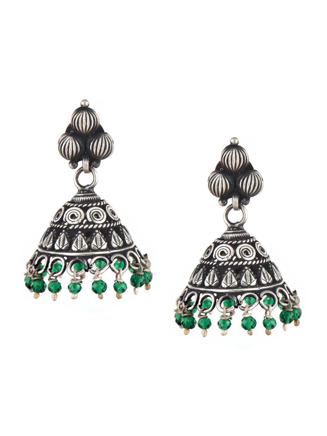 

Indianshelf Oxidised 92.5 Sterling Silver Beaded Dome Shaped Jhumkas